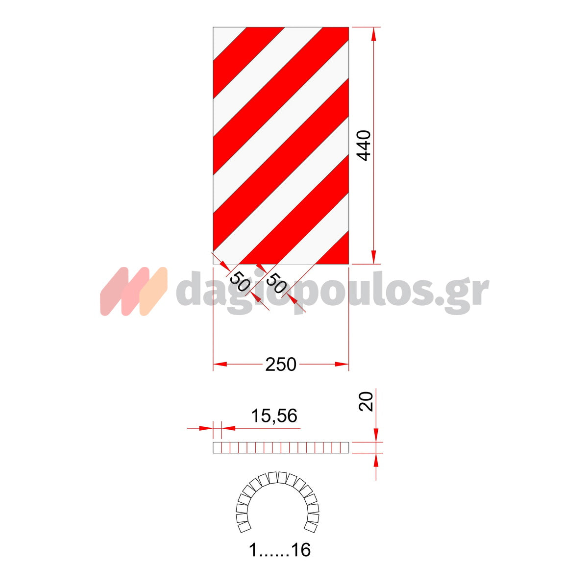 Αυτοκόλλητο Αφρώδες Προστατευτικό Για Κολώνες & Κυρτές Επιφάνειες & Πρόσκρουσης Τοίχου 440mm x 250mm x 20mm ΚΟΚΚΙΝΟ/ΛΕΥΚΟ