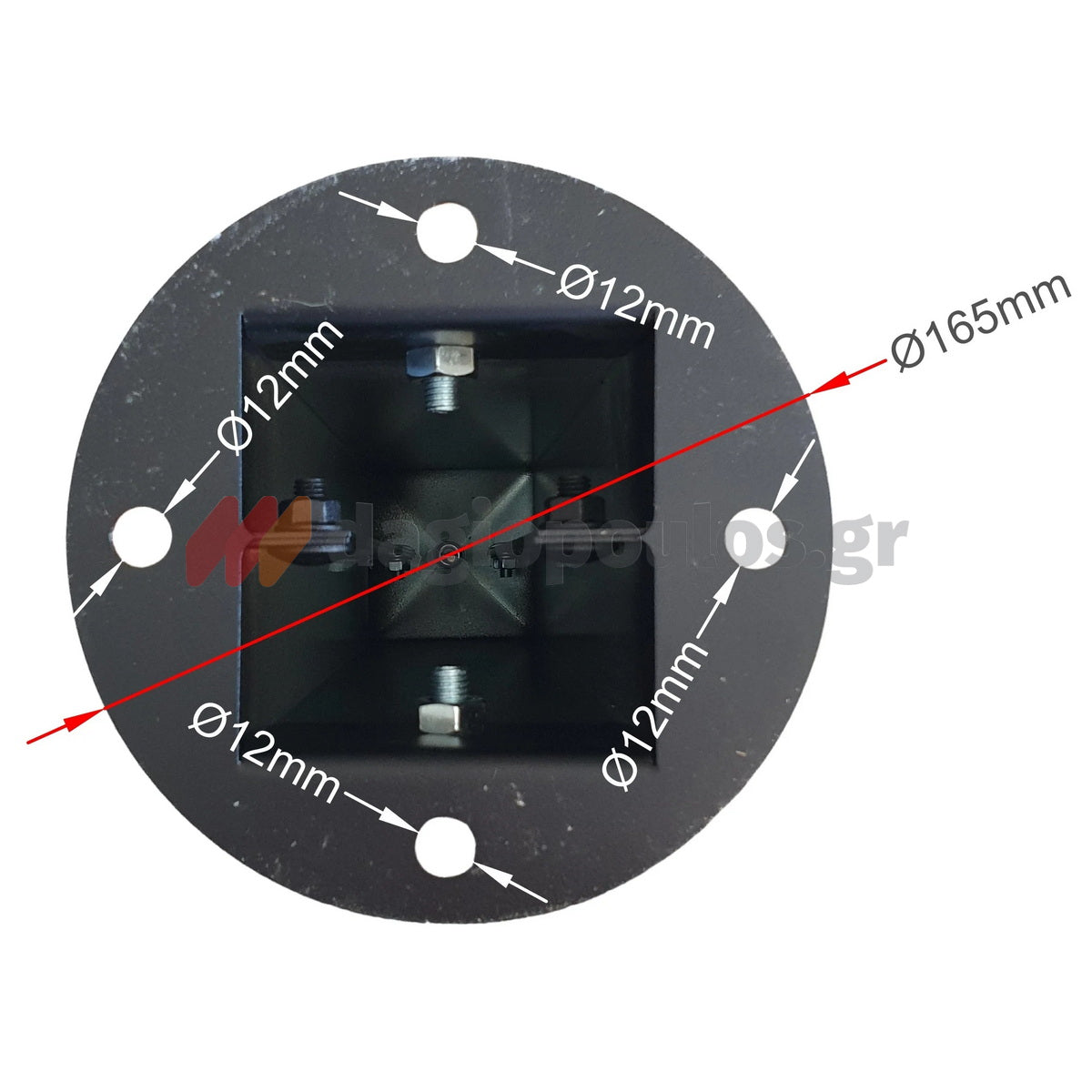 Κολωνάκι Μεταλλικό Τετράγωνο Σταθερό Απαγόρευσης Στάθμευσης & Οριοθέτησης Με Πυραμιδικό Τελείωμα και Κρίκο 52cm Σταθερό