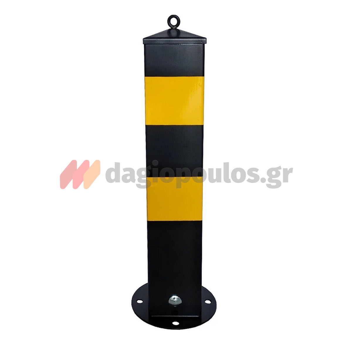 Κολωνάκι Μεταλλικό Τετράγωνο Σταθερό Απαγόρευσης Στάθμευσης & Οριοθέτησης Με Πυραμιδικό Τελείωμα και Κρίκο 52cm Σταθερό