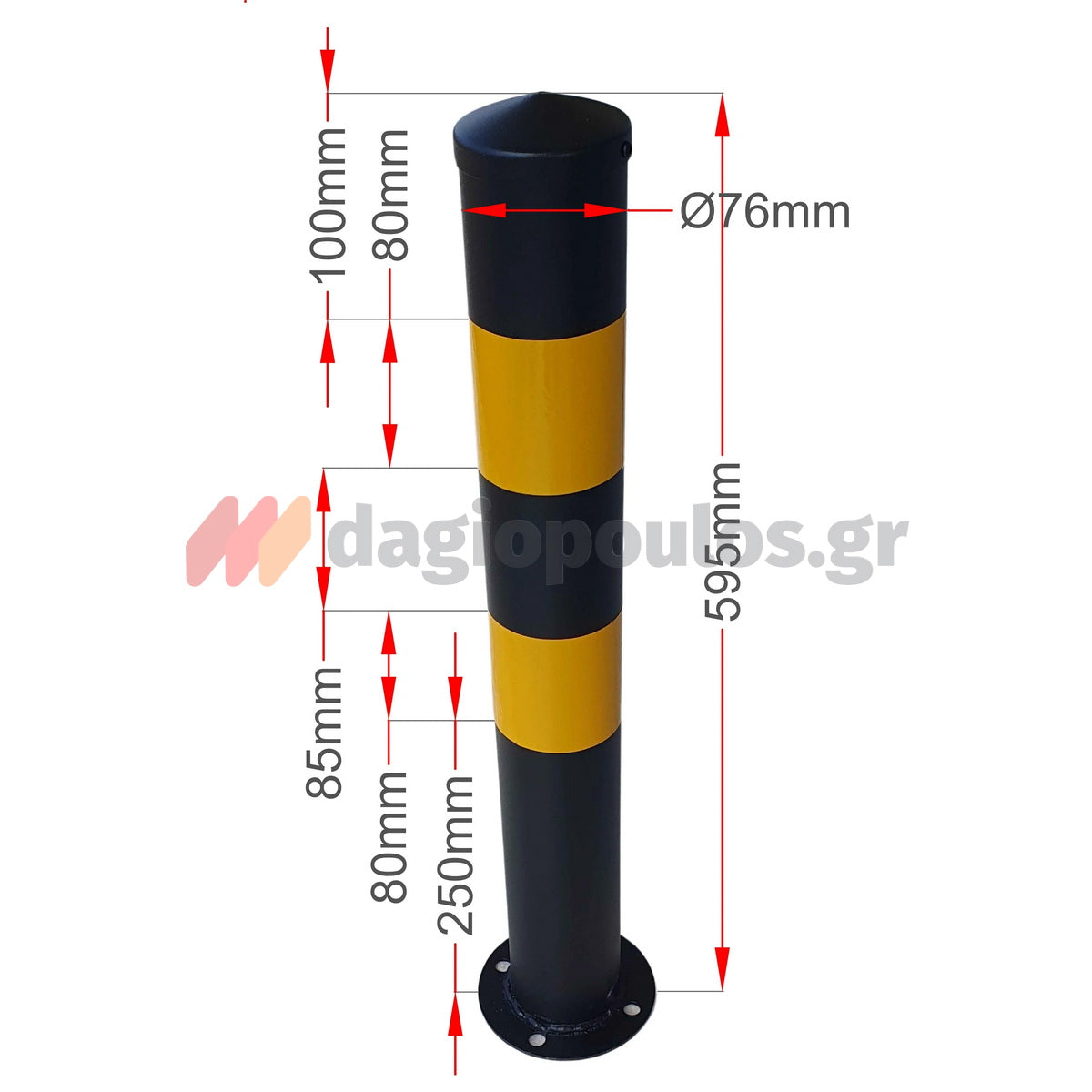 Κολωνάκι Μεταλλικό Στρογγυλό Σταθερό Απαγόρευσης Στάθμευσης & Οριοθέτησης Με Κώνο 60cm
