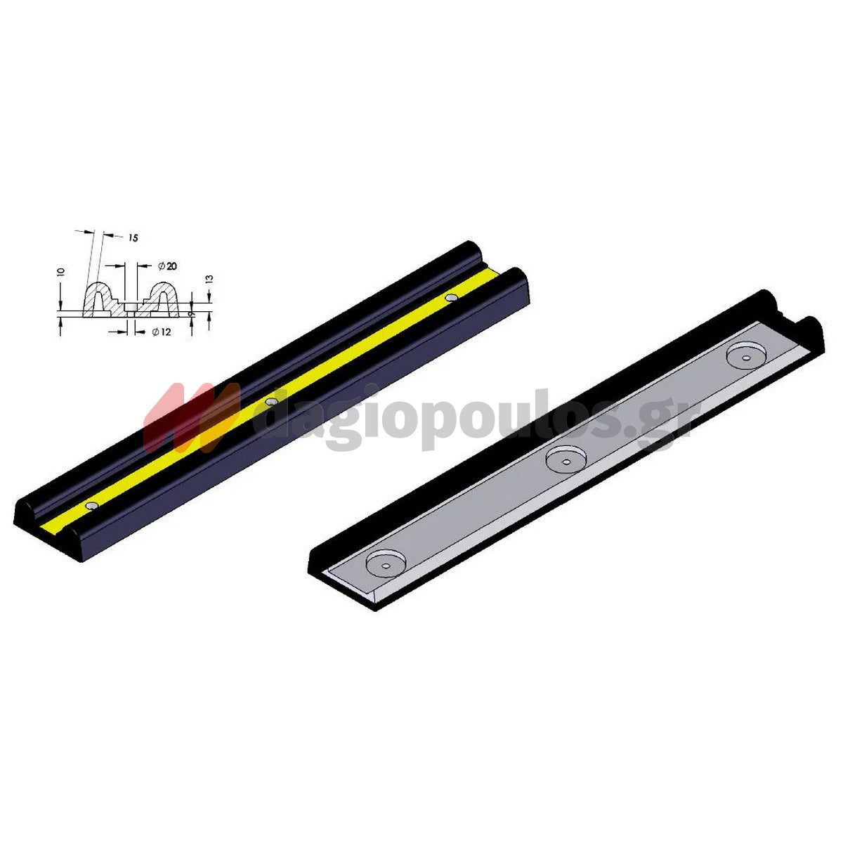 Λάστιχο Προστασίας Επιτοίχιο 1000mm x 160mm x 50mm ΚΙΤΡΙΝΟ/ΜΑΥΡΟ