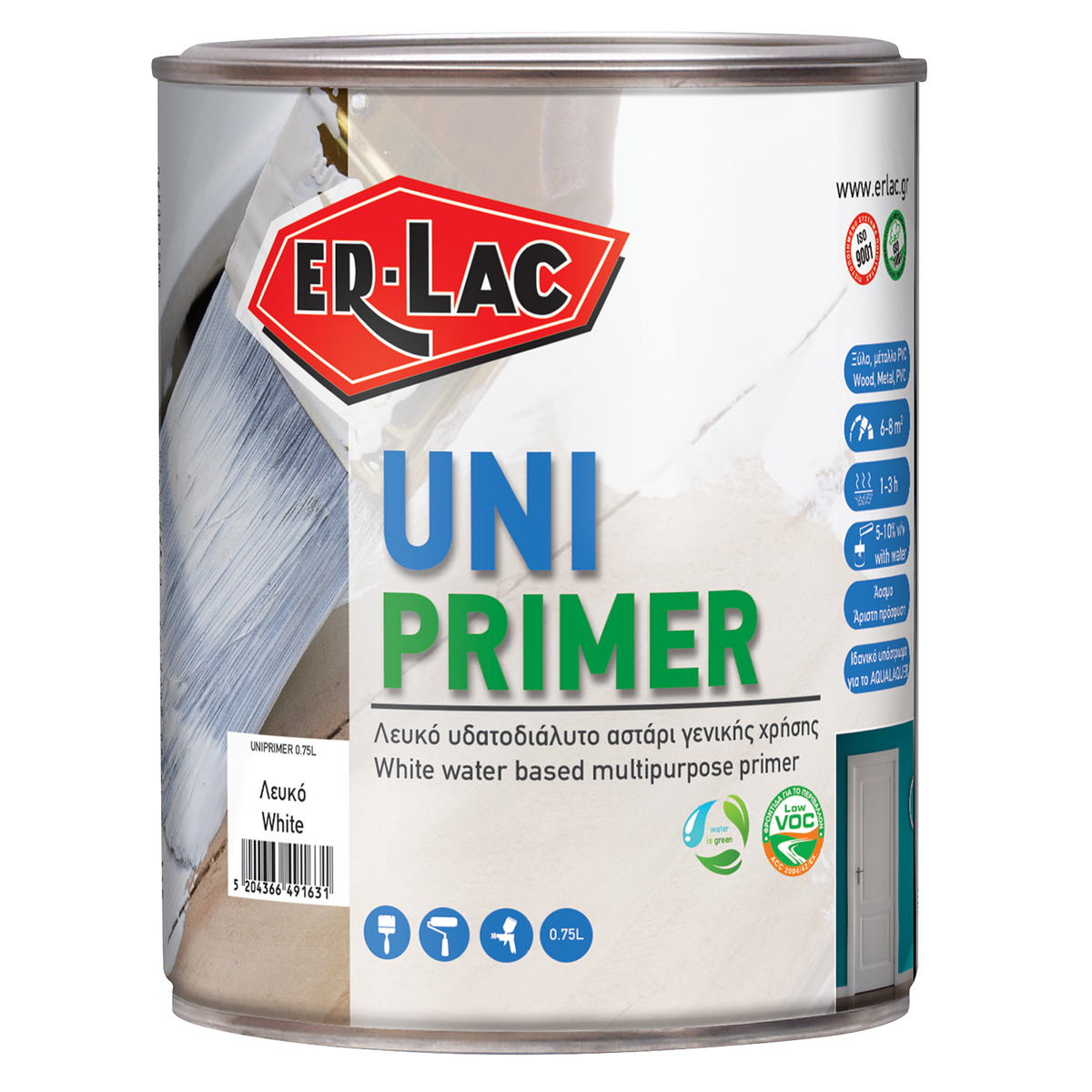 Erlac Uni Primer Υπόστρωμα Βελατούρα Νερού Ξύλινων Επιφανειών Λευκό