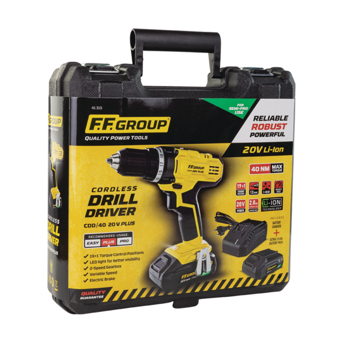 FF Group CDD40 20V PLUS 41315 Δραπανοκατσάβιδο Μπαταρίας 20V Li-Ion Με 2 Μπαταρίες 2.0Ah & Βαλίτσα