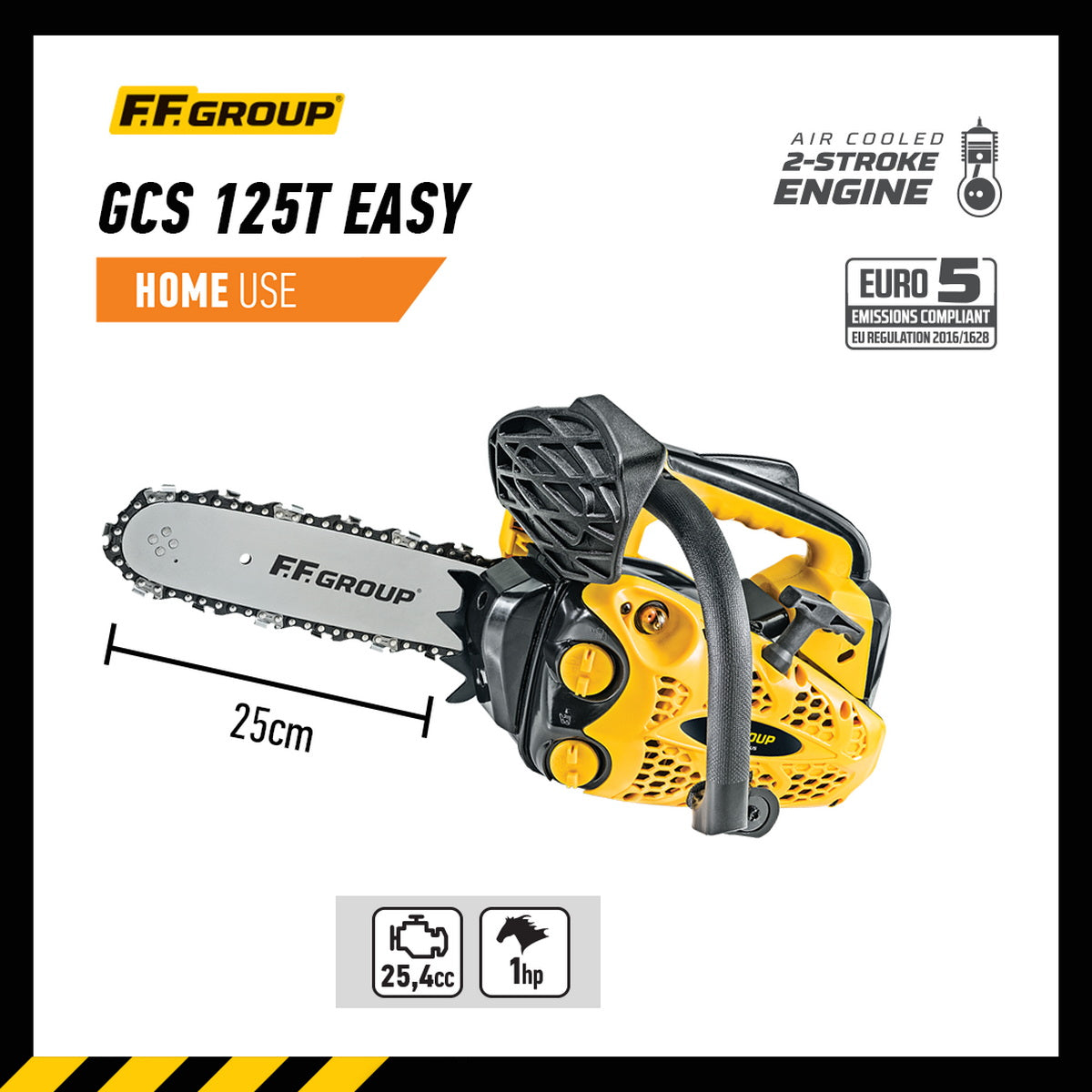 FF Group GCS 125T 45555 Easy Κλαδευτικό Αλυσοπρίονο Βενζίνης 1.0Hp 25.4cc Λάμα 25cm