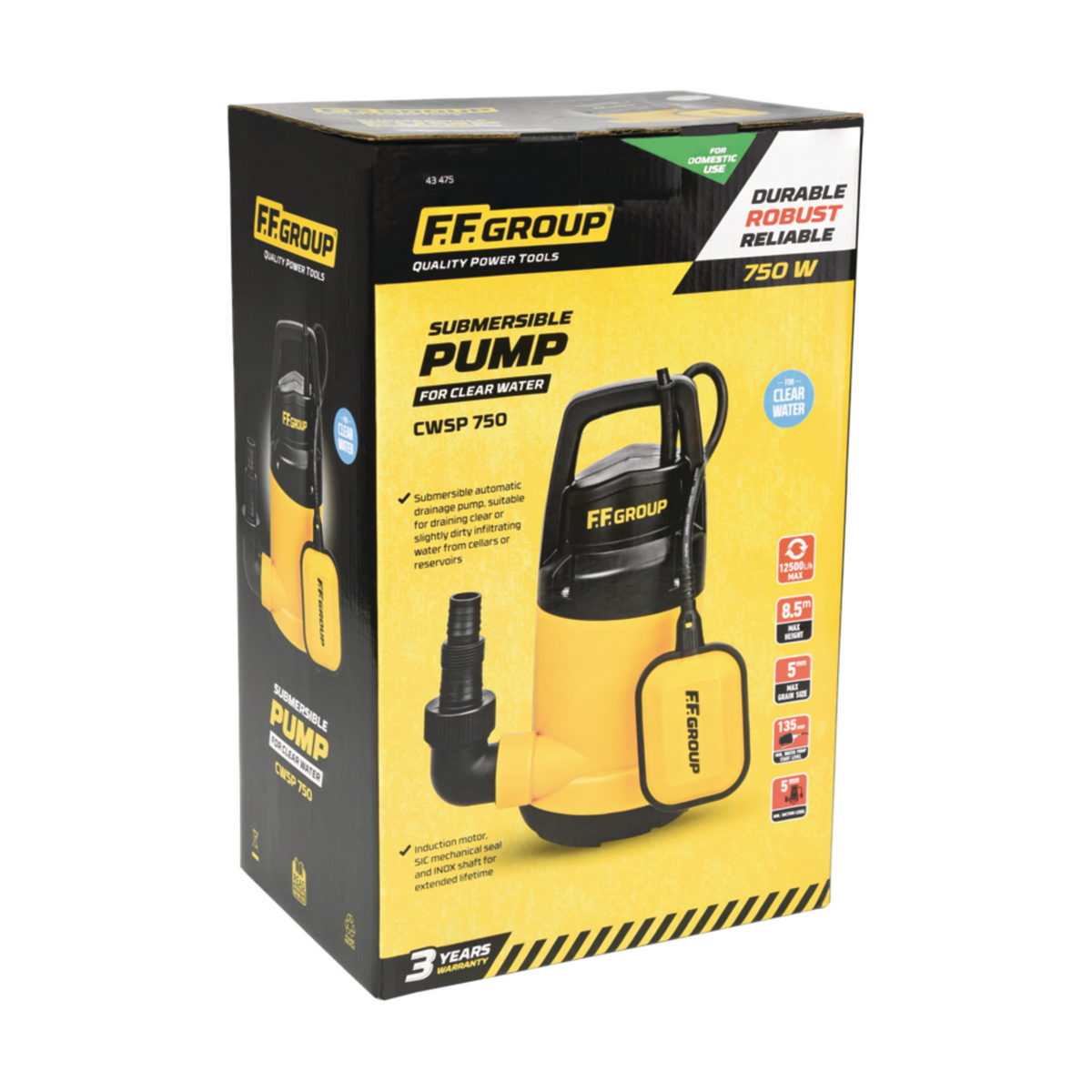 FF Group CWSP 750 43475 Αντλία Βυθιζόμενη (Υποβρύχια) Ομβρίων Υδάτων 750W 12,5m³h