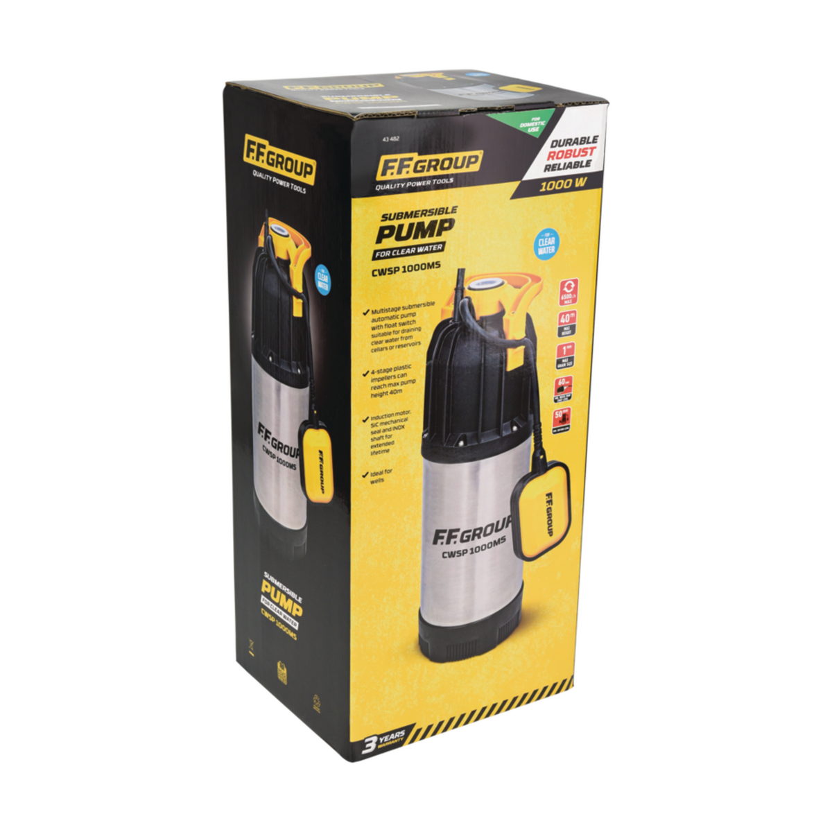 FF Group CWSP 1000MS 43482 Επαγγελματική Αντλία Βυθιζόμενη (Υποβρύχια) Ομβρίων Υδάτων 1000W 6500Ltrhr Inox