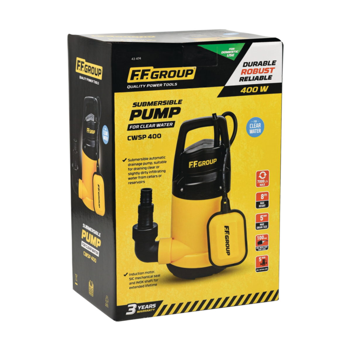 FF Group CWSP 400 43474 Αντλία Βυθιζόμενη (Υποβρύχια) Ομβρίων Υδάτων 400W 7.0m³h