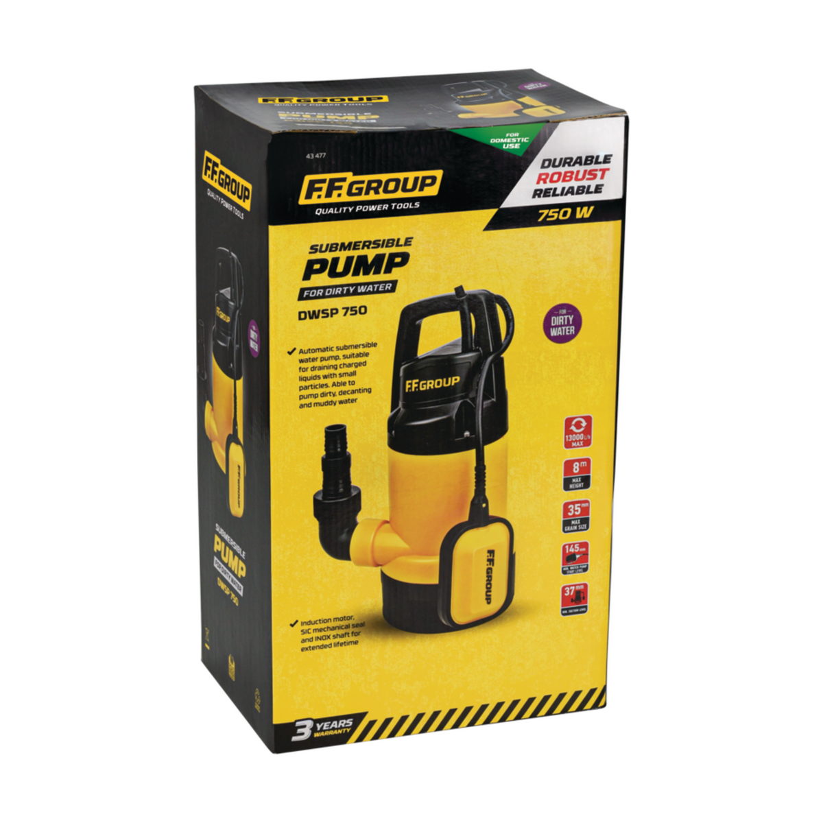 FF Group DWSP 750 43477 Αντλία Βυθιζόμενη (Υποβρύχια) Ακάθαρτων Υδάτων 750W 10,0m³h