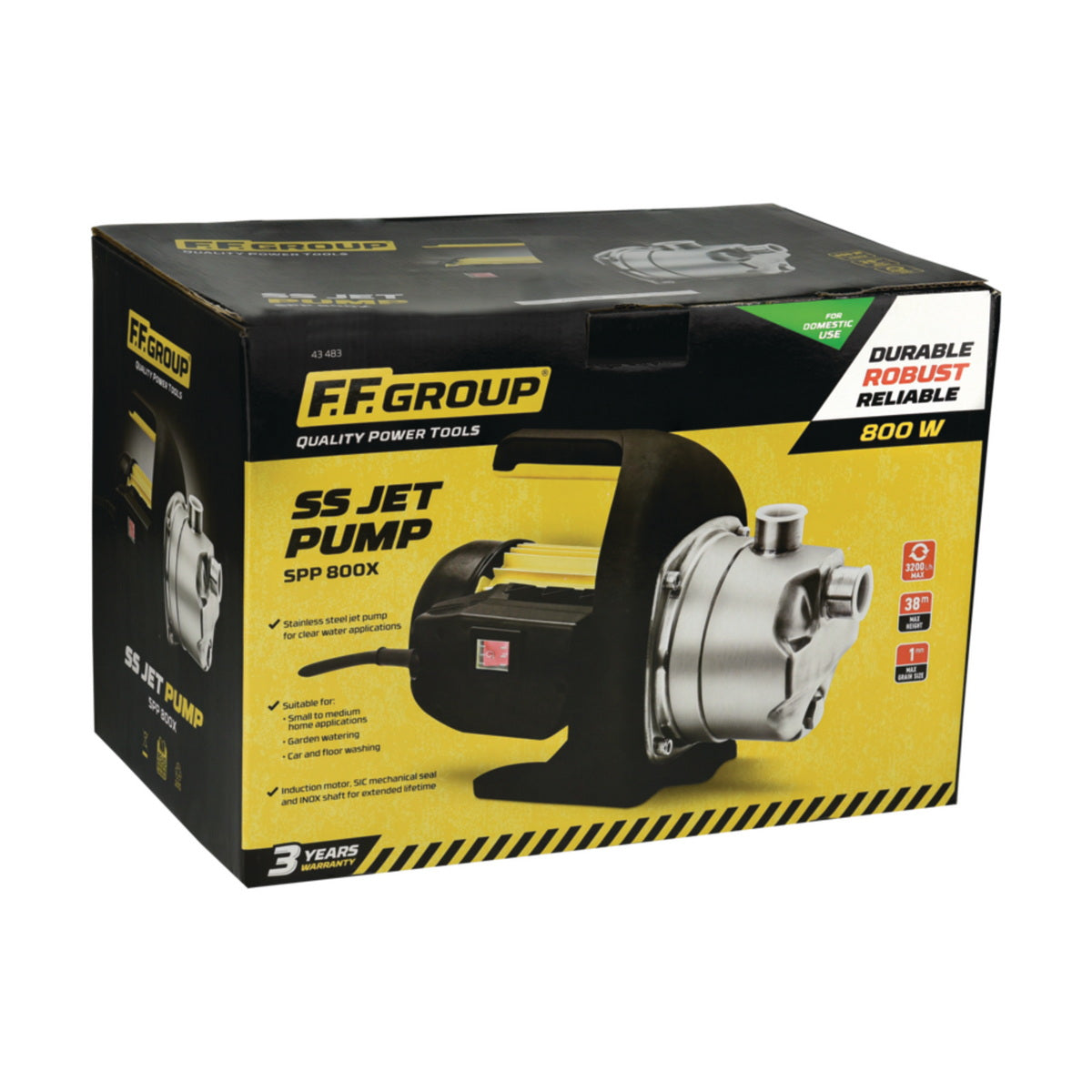 FF Group SPP 800X 43483 Αντλία Επιφάνειας Jet Inox 800W 3.8Bar 3200Ltrhr