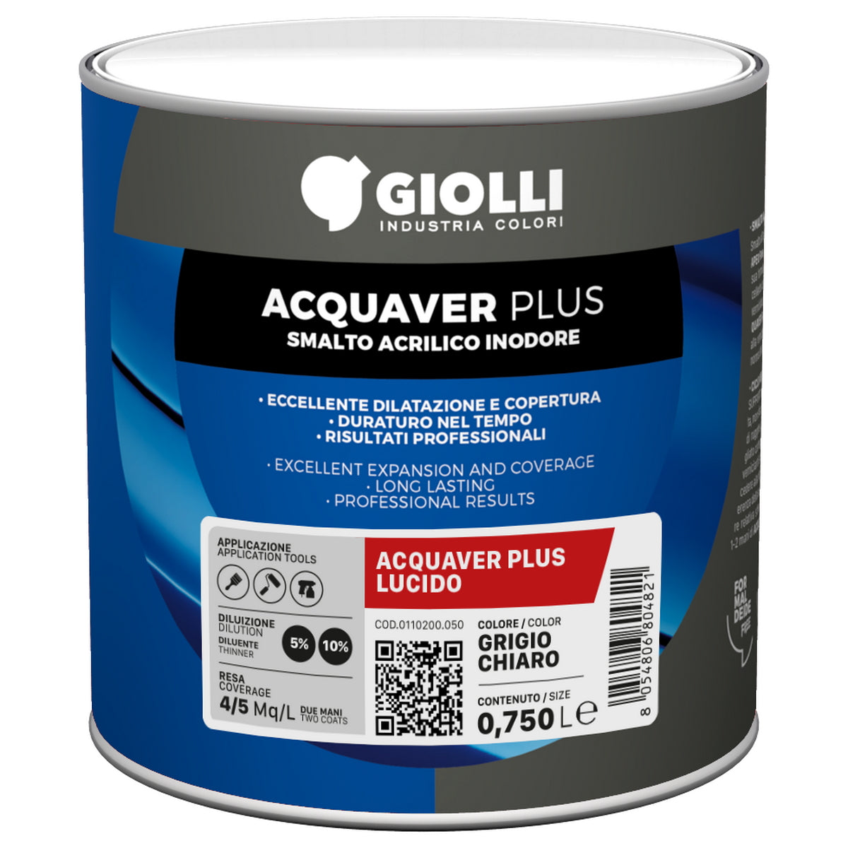 Giolli 710 Acquaver Plus Lucido Ακρυλικό Σμάλτο (Ρεπολίνη) Νερού Γυαλιστερή Με Πιστοποίηση HACCP ΜΑΥΡΗ