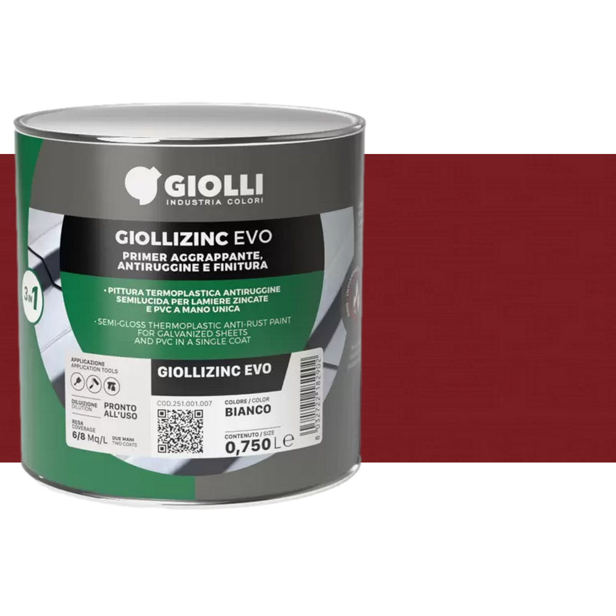 Giolli 157 Giollizinc Forte Θερμοπλαστική Σατινέ Βαφή 3 σε 1 Απευθείας Εφαρμογής σε Γαλβανιζέ & PVC RAL3011