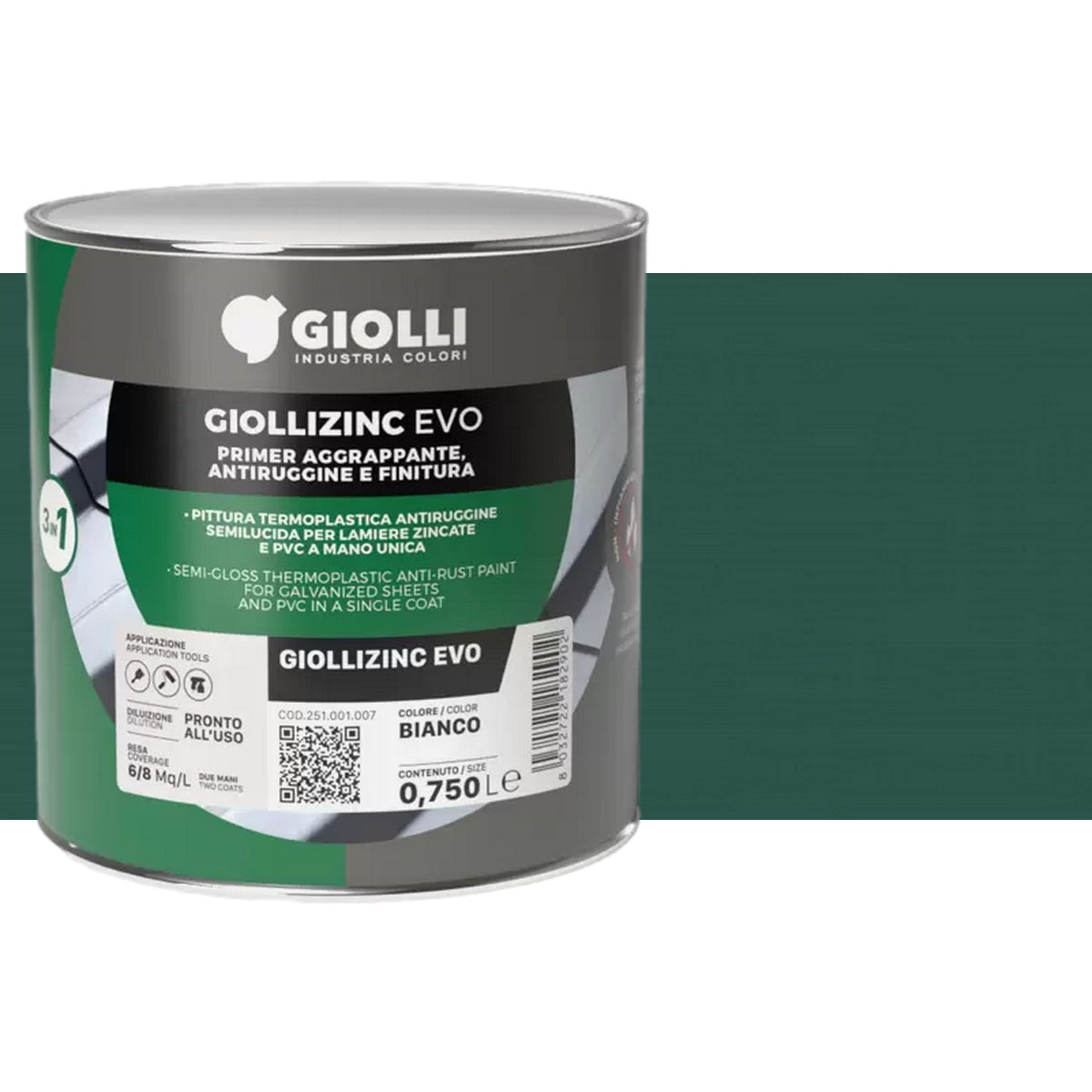 Giolli 157 Giollizinc Forte Θερμοπλαστική Σατινέ Βαφή 3 σε 1 Απευθείας Εφαρμογής σε Γαλβανιζέ & PVC RAL6028