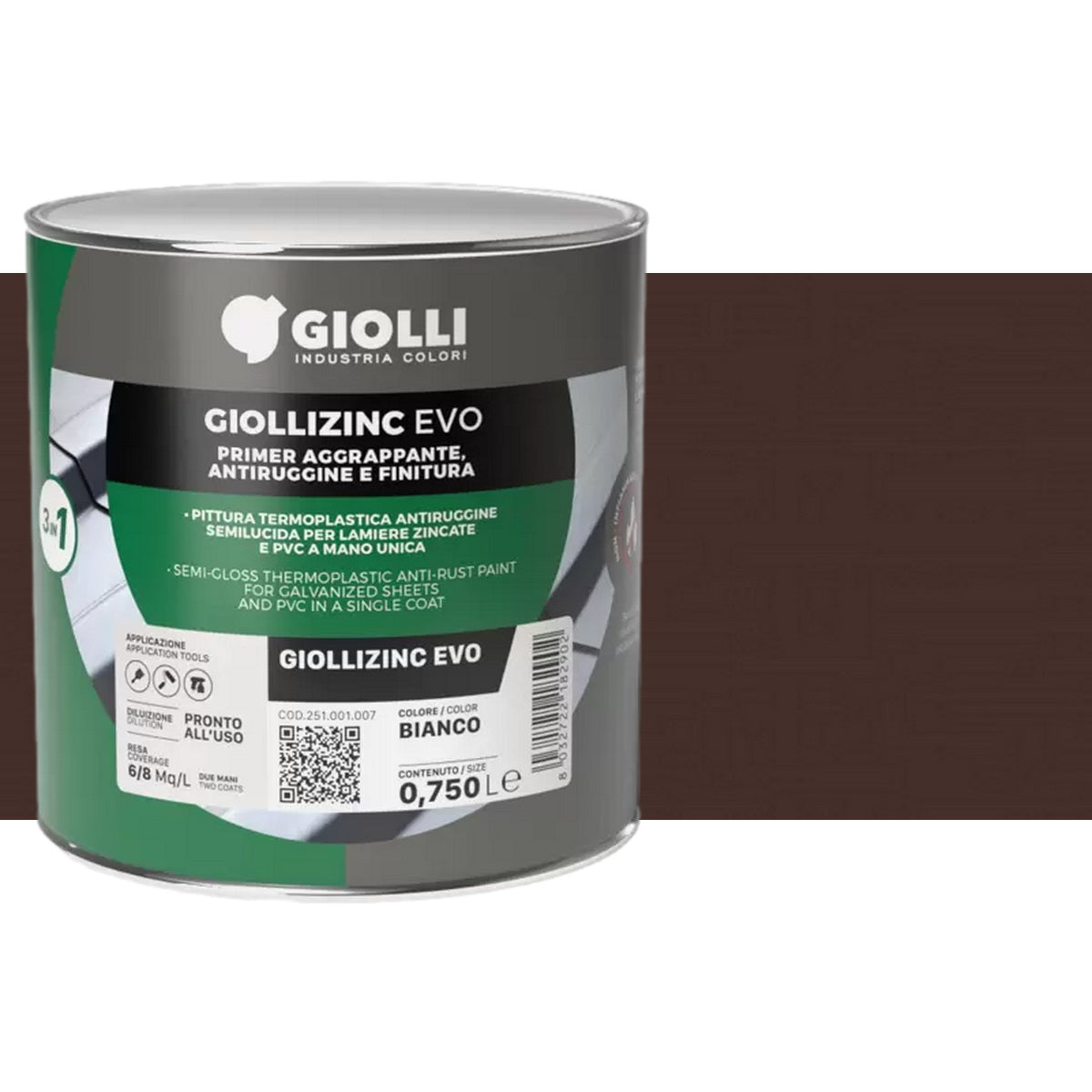 Giolli 157 Giollizinc Forte Θερμοπλαστική Σατινέ Βαφή 3 σε 1 Απευθείας Εφαρμογής σε Γαλβανιζέ & PVC RAL8017