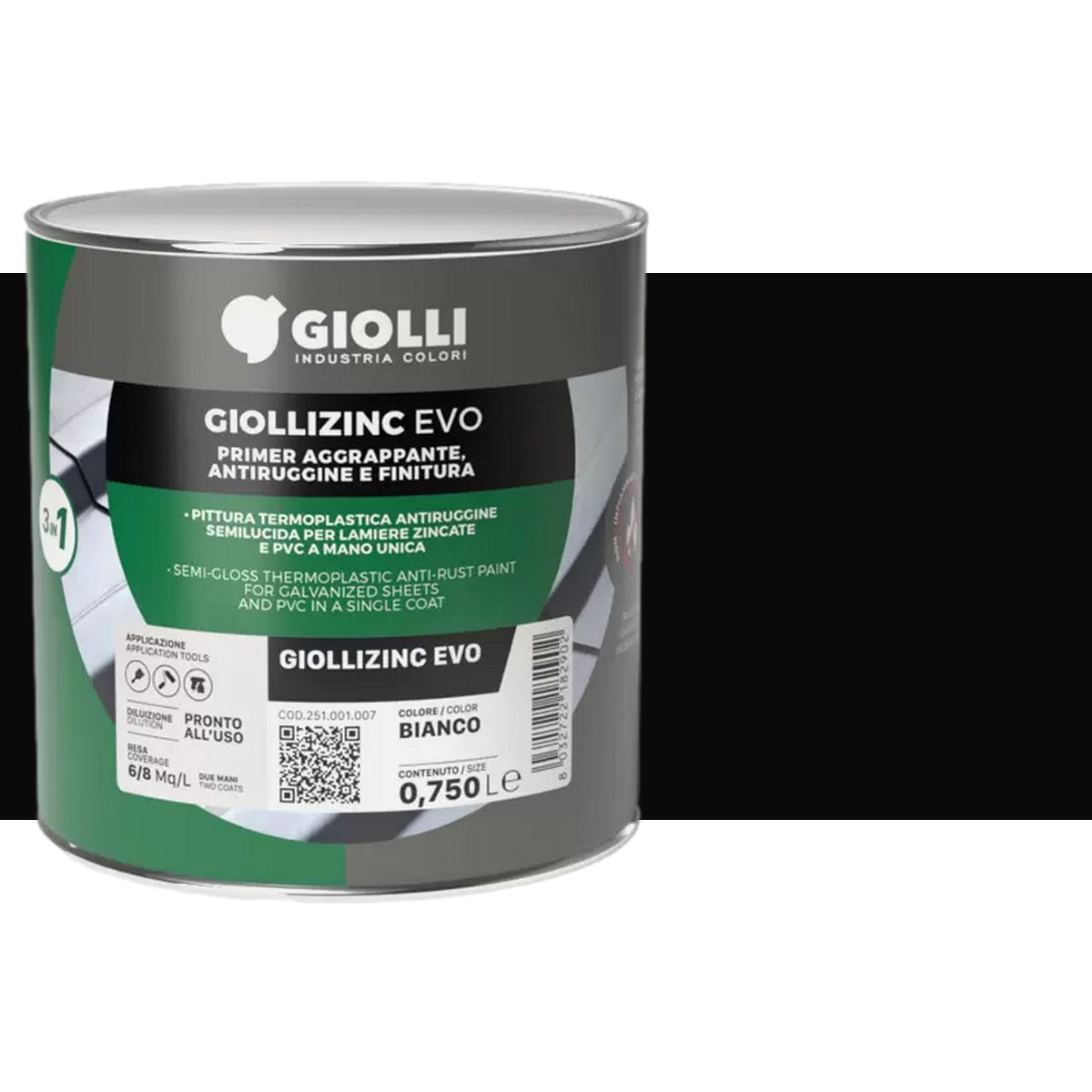 Giolli 157 Giollizinc Forte Θερμοπλαστική Σατινέ Βαφή 3 σε 1 Απευθείας Εφαρμογής σε Γαλβανιζέ & PVC ΜΑΥΡΟ