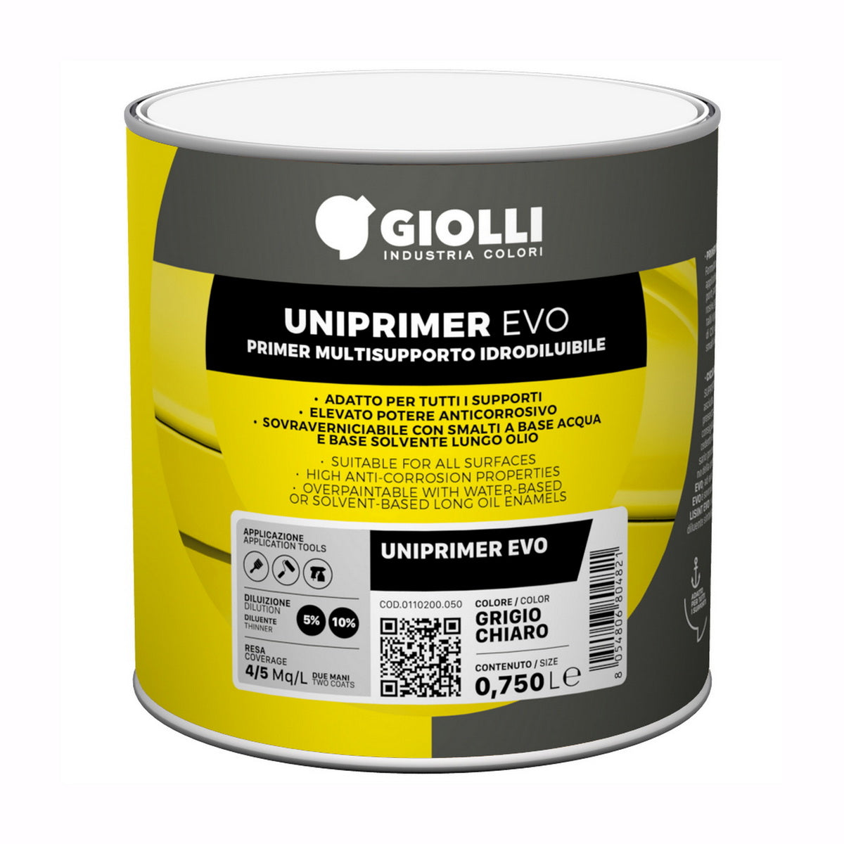 Giolli 740 Uniprimer Evo Αστάρι Πολλαπλής Πρόσφυσης Πολλαπλών Επιφανειών Άοσμο Νερού ΛΕΥΚΟ