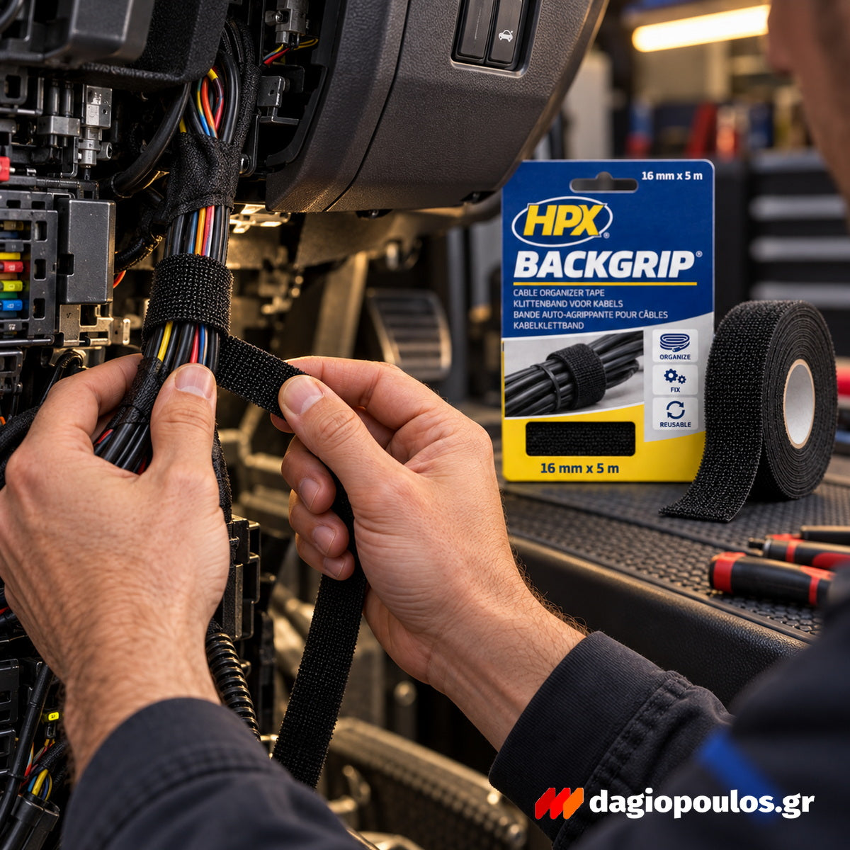 HPX Back Grip Tape Ταινία Τακτοποίησης Καλωδίων τύπου Velcro® 16mm x 5mtr ΜΑΥΡΗ
