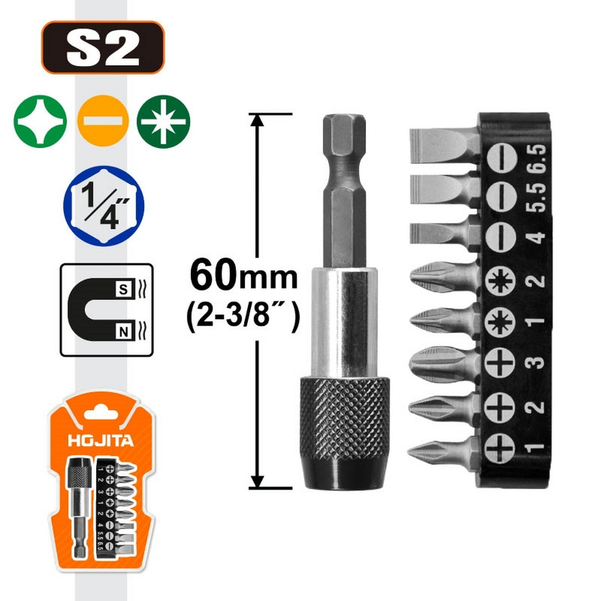 Hojita HJBS5K09 Συλλογή Μύτες & Μαγνητικός Αντάπτορας Σετ 9 Τεμ