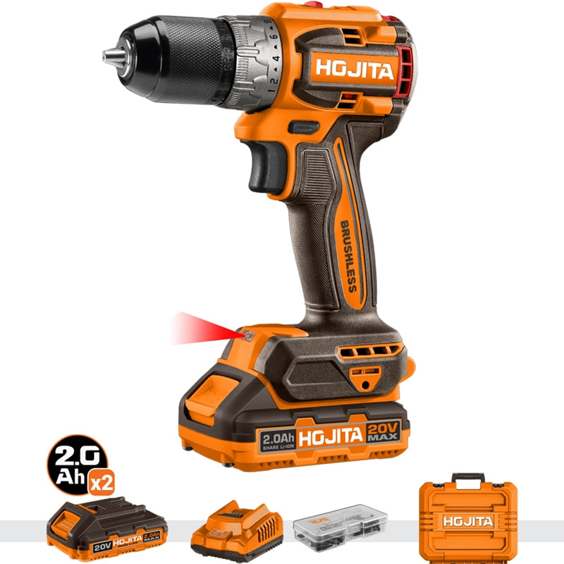 Hojita HJCDPB62 Brushless Δραπανοκατσάβιδο Μπαταρίας 20V Li-Ion 60Nm Με 2 Μπαταρίες 2.0Ah & Βαλίτσα