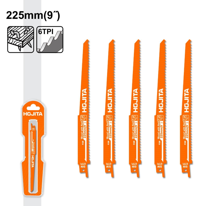 Hojita HJJT1111DF Λάμες Σπαθοσέγας (Σεγάτσας) Για Ξύλο & Ξύλο Με Καρφιά Bi-Metal 225mm Σετ 5 Τεμ