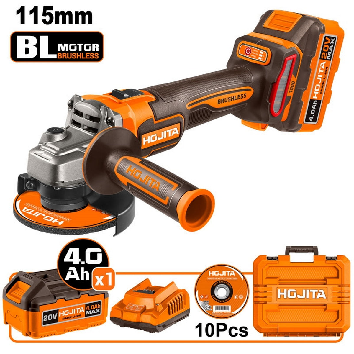 Hojita HJLAPM421E Brushless Γωνιακός Τροχός Μπαταρίας 20V Li-Ion 115mm 3 Ταχυτήτων SOLO