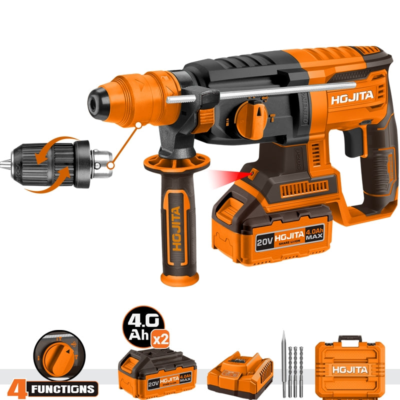 Hojita HJLM1B252 SDS Plus Brushless Πνευματικό Περιστροφικό Κρουστικό Πιστολέτο Μπαταρίας 20V Li-Ion Με Ταχυτσοκ 2 Μπαταρίες 4.0Ah & Βαλίτσα