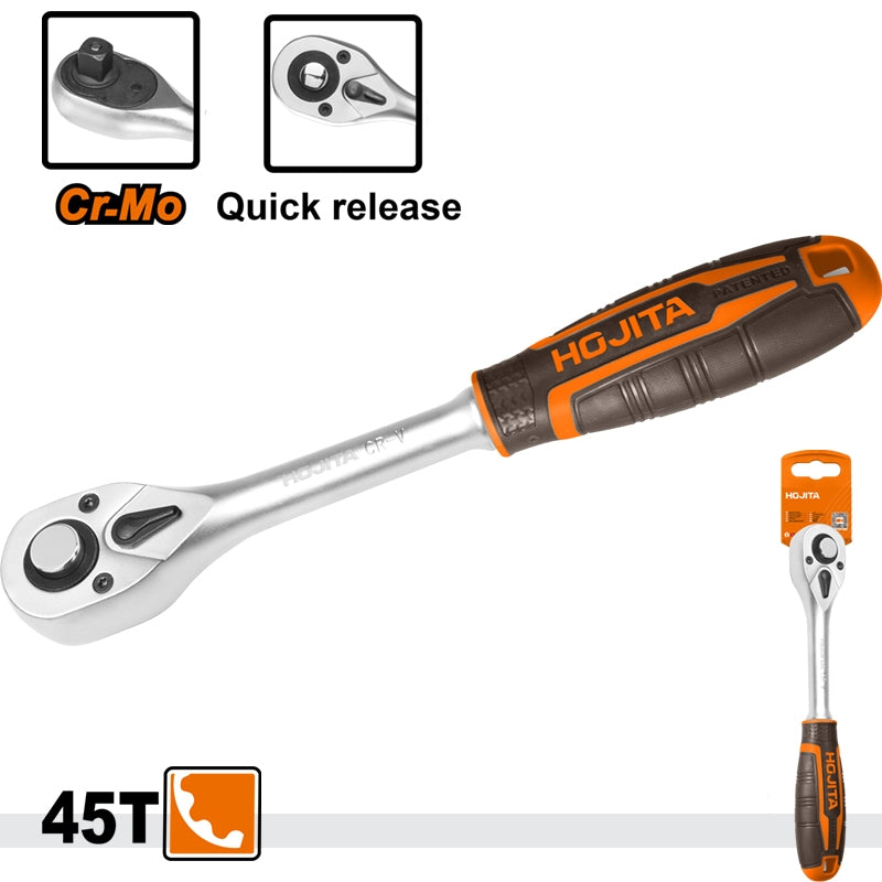 Hojita HJRW1212 Επαγγελματική Μανέλα Με Καστάνια CrV 45 Δοντιών Βαρέως Τύπου 1/2" Με Επεκτεινόμενη Κεφαλή