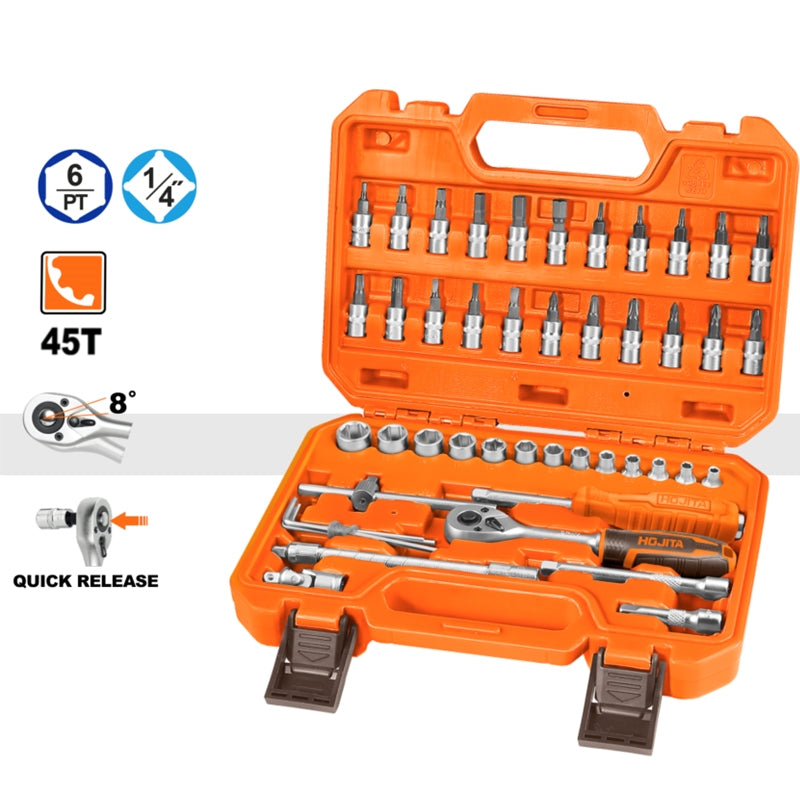 Hojita HJST4D46 Συλλογή Καρυδάκια Μύτες Μανέλα 1/4" CrV Σετ 46 Τεμ