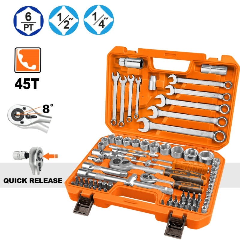 Hojita HJST5D480 Συλλογή Καρυδάκια Κλειδιά Μανέλες 1/2" & 1/4" CrV Σετ 82 Τεμ