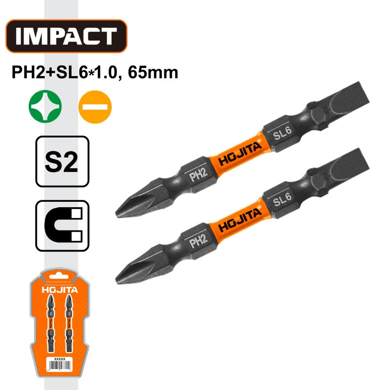 Hojita HJSV3K63 Συλλογή Μύτες Phillips (Σταυρού) Μαγνητικές Διπλές Ph.2 & SL6 x 65mm Σετ 2 Τεμ
