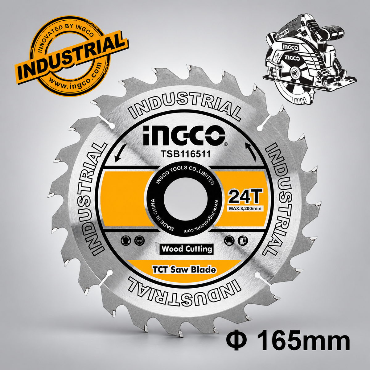 INGCO TSB116511 Δίσκος Κοπής Ξύλου 24Τ 165mm