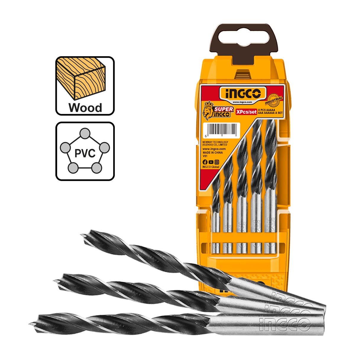 INGCO AKD5058 Τρυπάνια Ξύλου 410mm Σετ 5 τεμ.