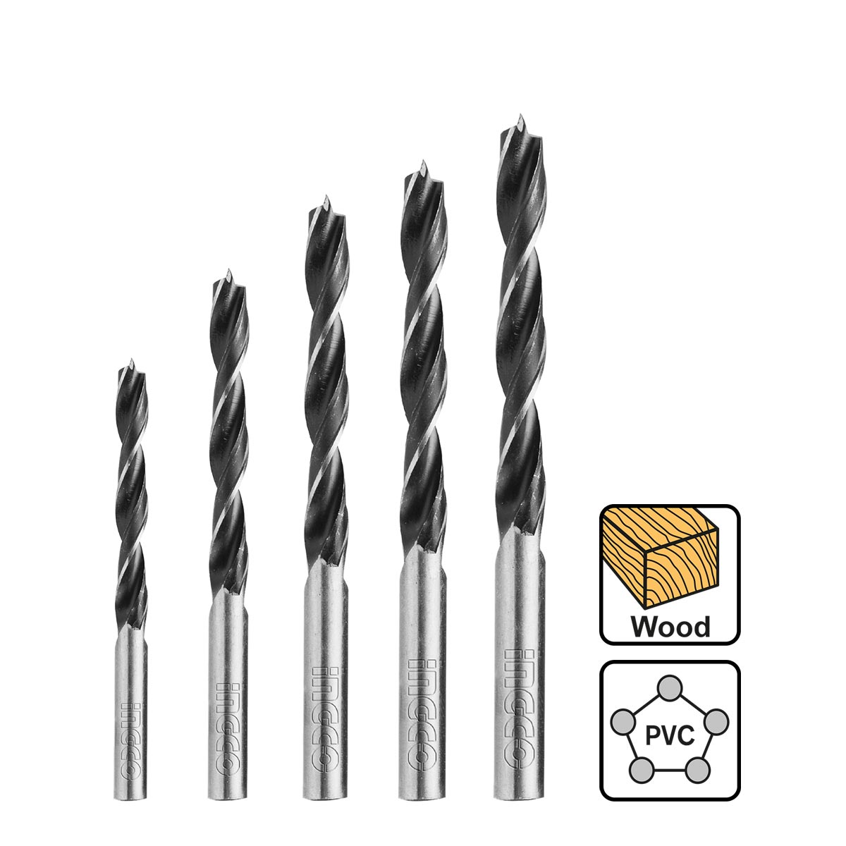 INGCO AKD5058 Τρυπάνια Ξύλου 410mm Σετ 5 τεμ.