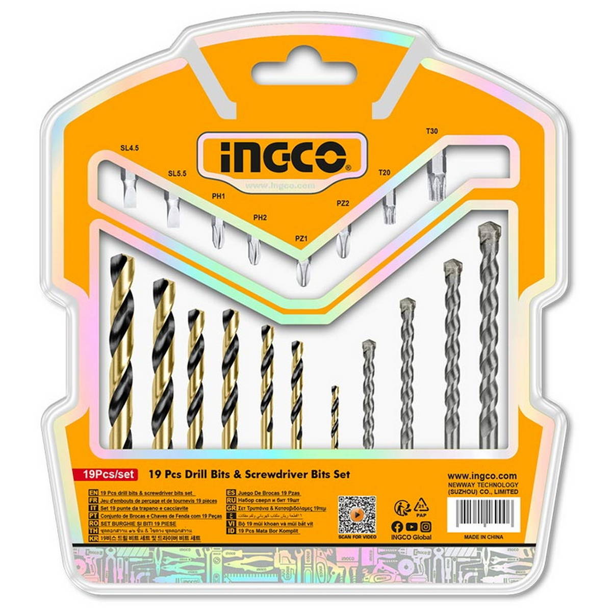 INGCO AKSDB1901 Συλλογή Τρυπάνια και Μύτες Σετ 19 Τεμ