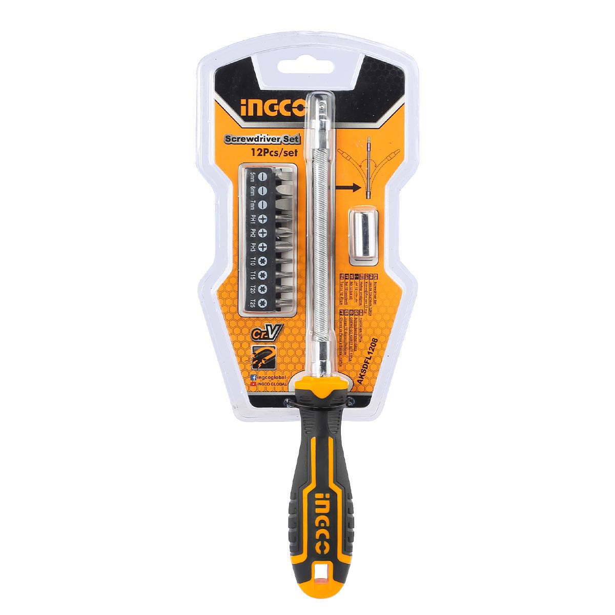 INGCO AKSDFL1208 Συλλογή Κατσαβίδι Εύκαμπτο Με Μύτες Σετ 12 τεμ.