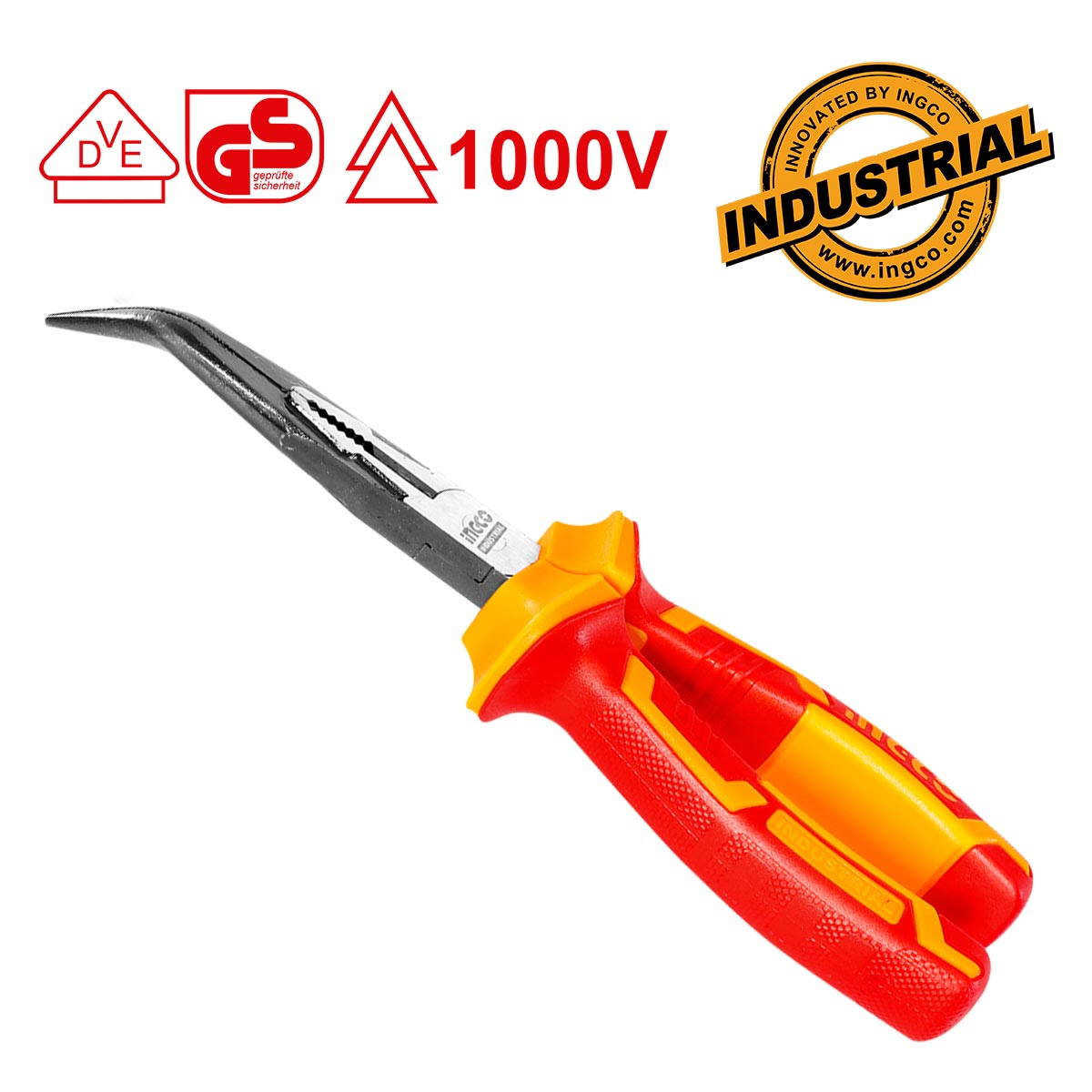 INGCO HIBNP28208 Μυτοτσίμπιδο Κυρτό (Στραβοτσίμπιδο) Ηλεκτρολόγου Με Μόνωση VDE 1000V 200mm