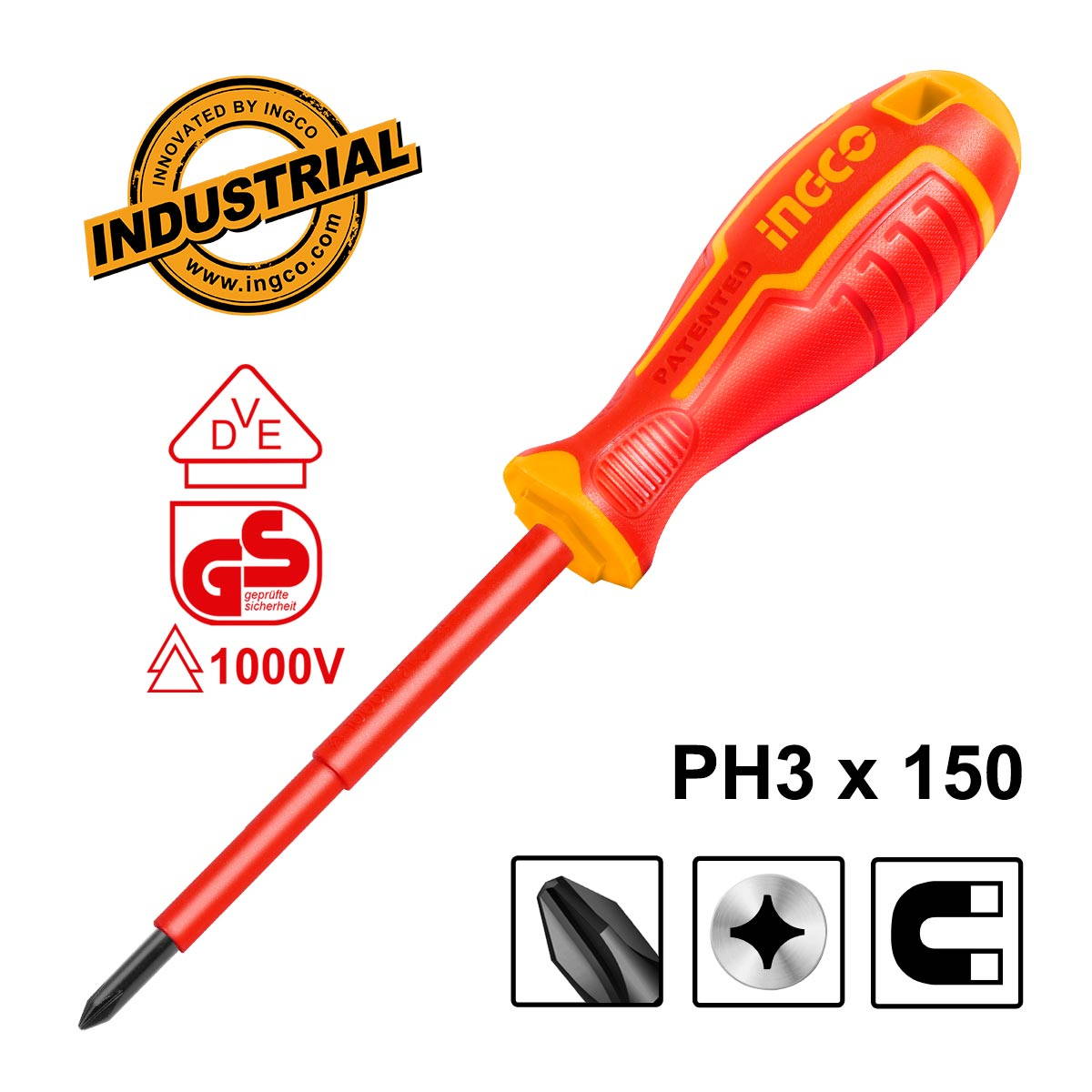 INGCO HISD81PH3150 Κατσαβίδια Ηλεκτρολόγου Με Μόνωση VDE 1000V Σταυρού Ph.3 x 150mm