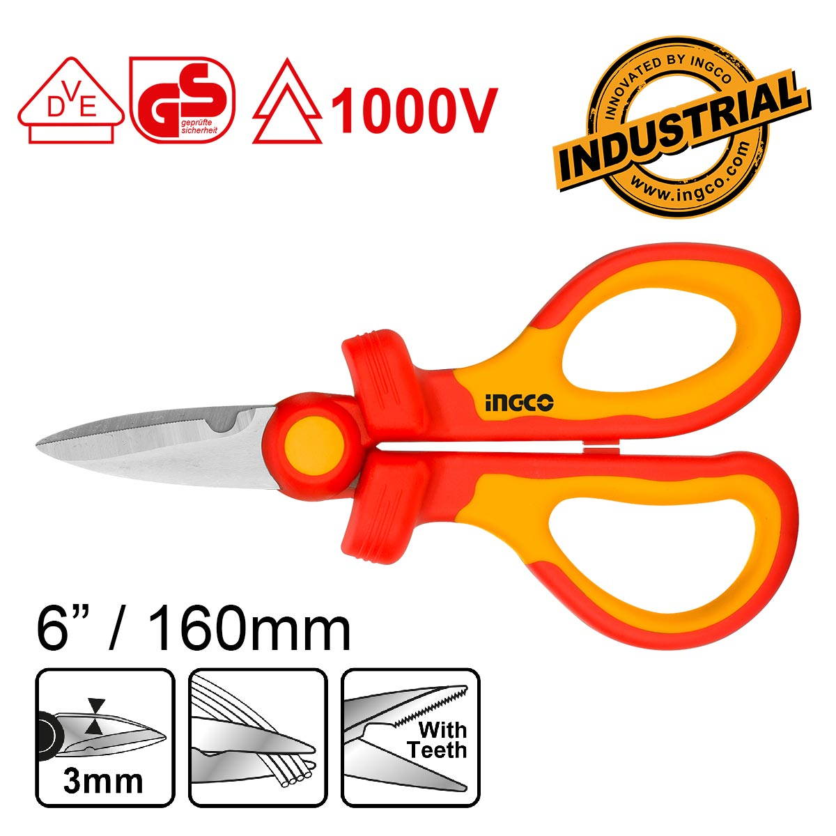 INGCO HISS1601 Ψαλίδι Ηλεκτρολόγων Με Μόνωση VDE 1000V VDE Crv 160mm