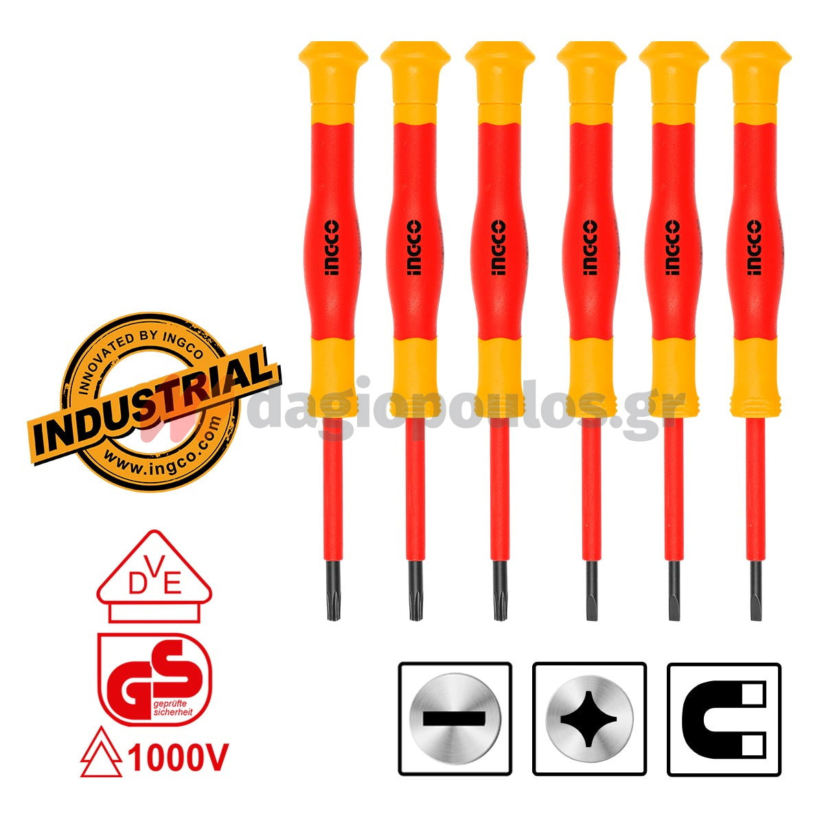 Ingco HKIPSD0601 Συλλογή Κατσαβίδια Ηλεκτρολόγου Με Μόνωση VDE 1000V Ακριβείας Σετ 6 Τεμ