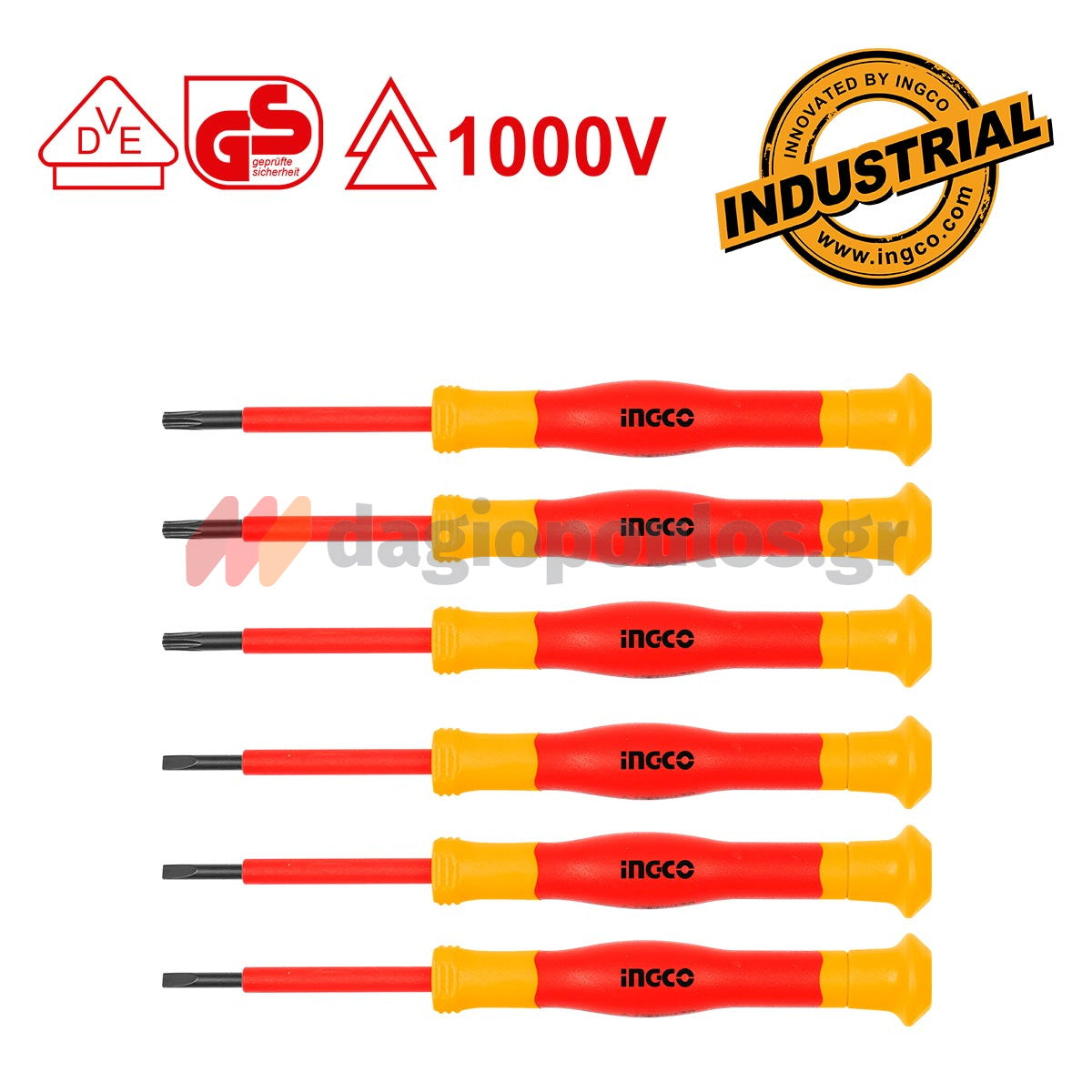Ingco HKIPSD0601 Συλλογή Κατσαβίδια Ηλεκτρολόγου Με Μόνωση VDE 1000V Ακριβείας Σετ 6 Τεμ
