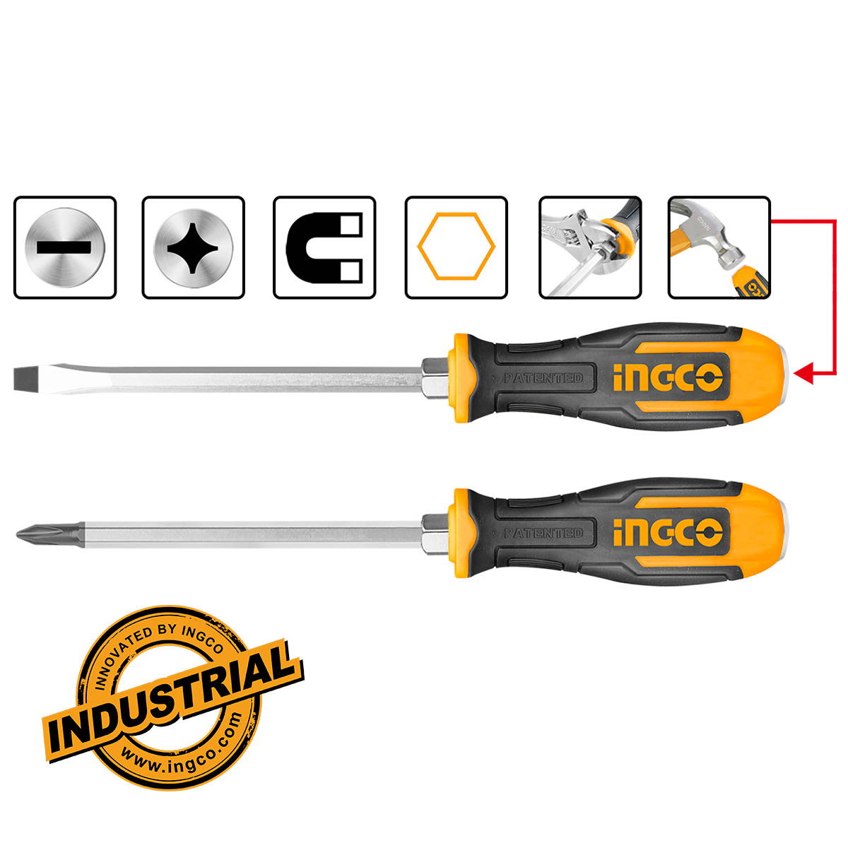 INGCO HSGT680208 Κατσαβίδι Περαστό (Χτυπητό) Σετ 2 τεμ.