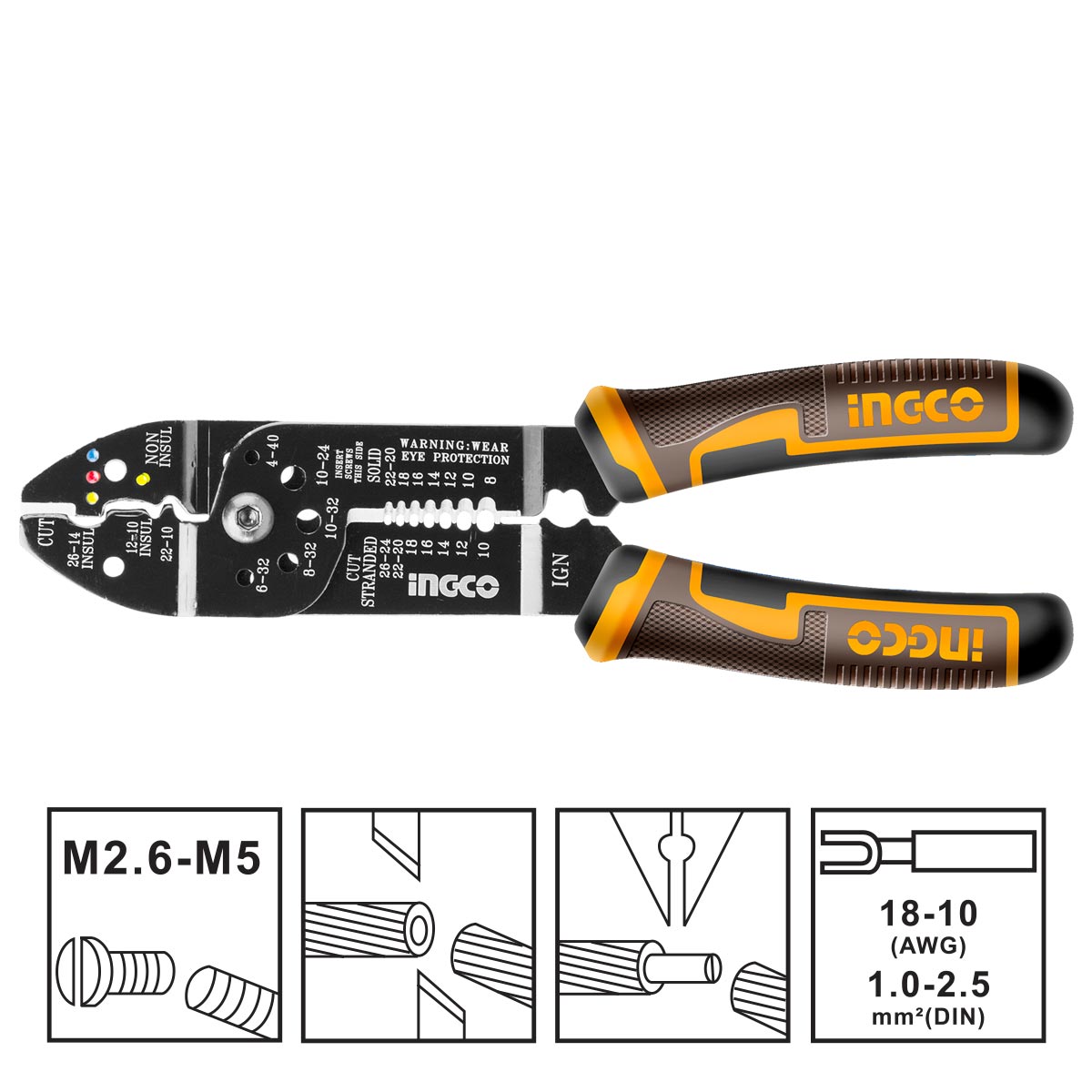 INGCO HWSP851 Πρέσα Ακροδεκτών Απογυμνωτής Καλωδίων 215mm
