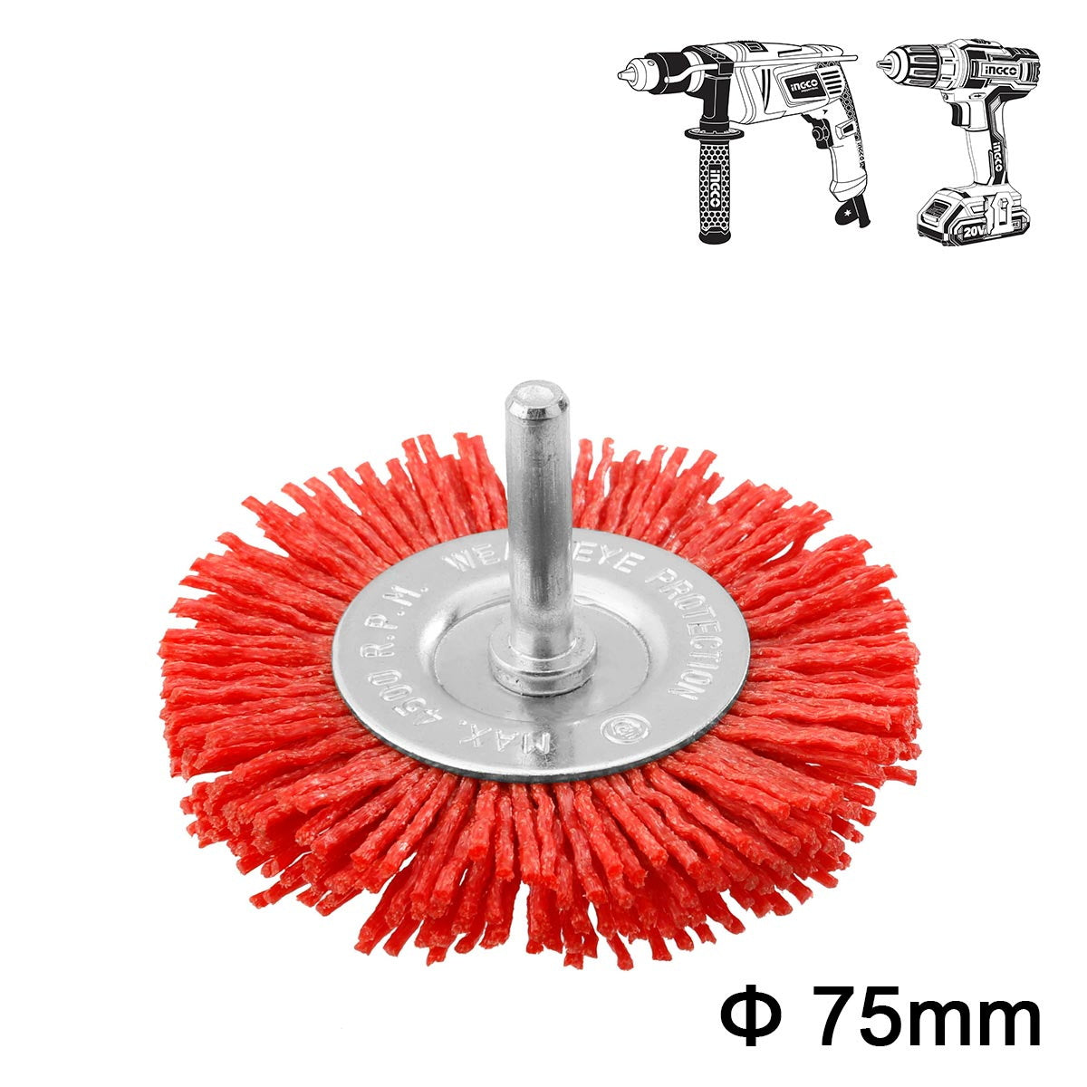 INGCO WB40755 Βούρτσα Nylon Δραπάνου Ρόδα Με Άξονα 75mm