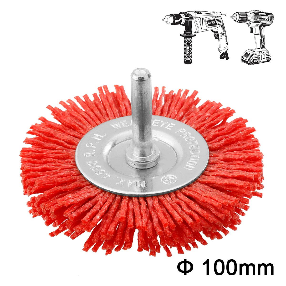 INGCO WB41005 Βούρτσα Nylon Δραπάνου Ρόδα Με Άξονα 100mm