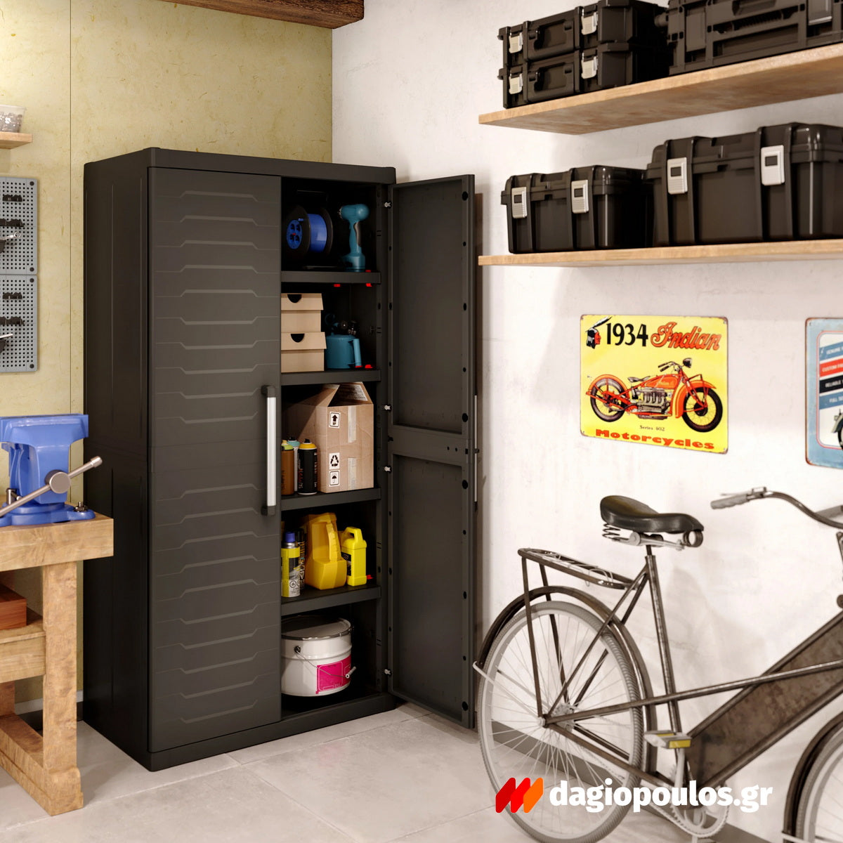 Keter Detroit High XL Ντουλάπα Δίφυλλη Ψηλή Με 2 Ράφια Μαύρη