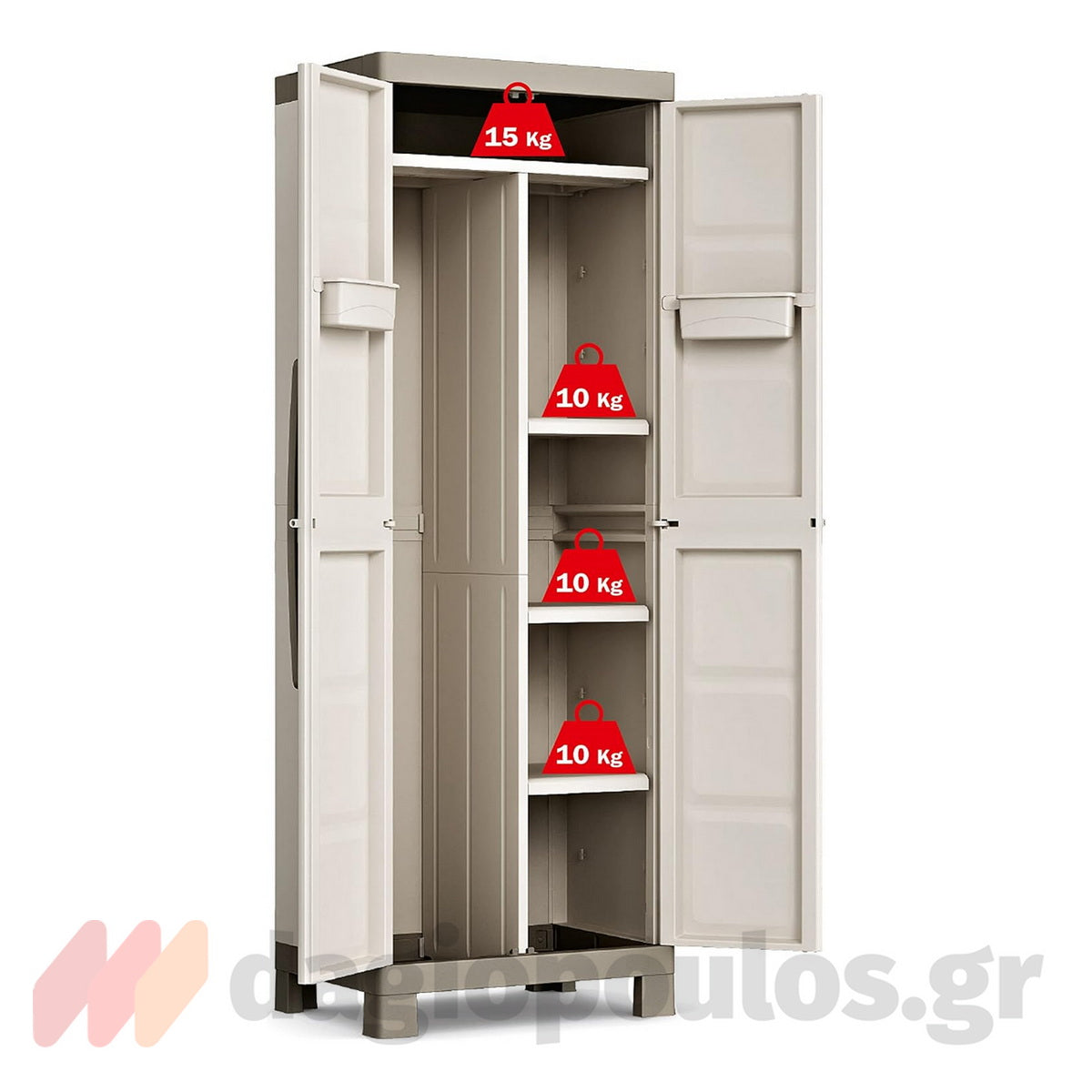 Keter Excellence High Multipurpose Ντουλάπα Δίφυλλη Ψηλή Με 4 Ράφια & Χώρισμα Μπεζ