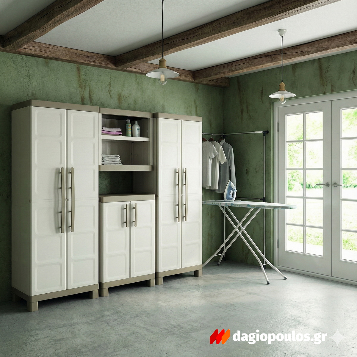 Keter Excellence High Multipurpose Ντουλάπα Δίφυλλη Ψηλή Με 4 Ράφια & Χώρισμα Μπεζ