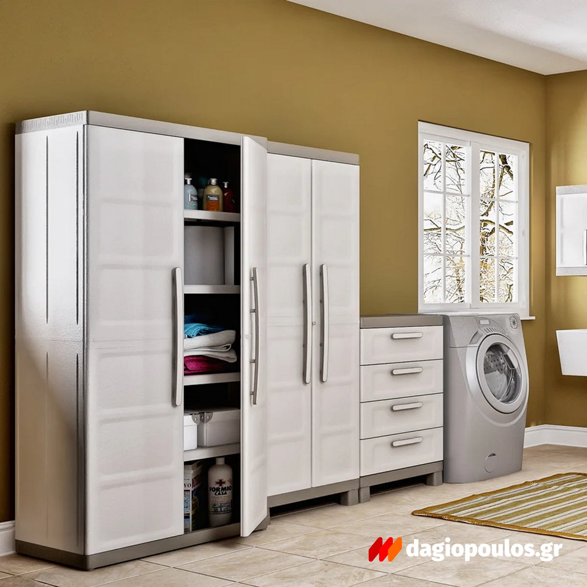 Keter Excellence High Multipurpose XL Ντουλάπα Δίφυλλη Ψηλή Με 4 Ράφια & Χώρισμα Μπεζ 305Lt