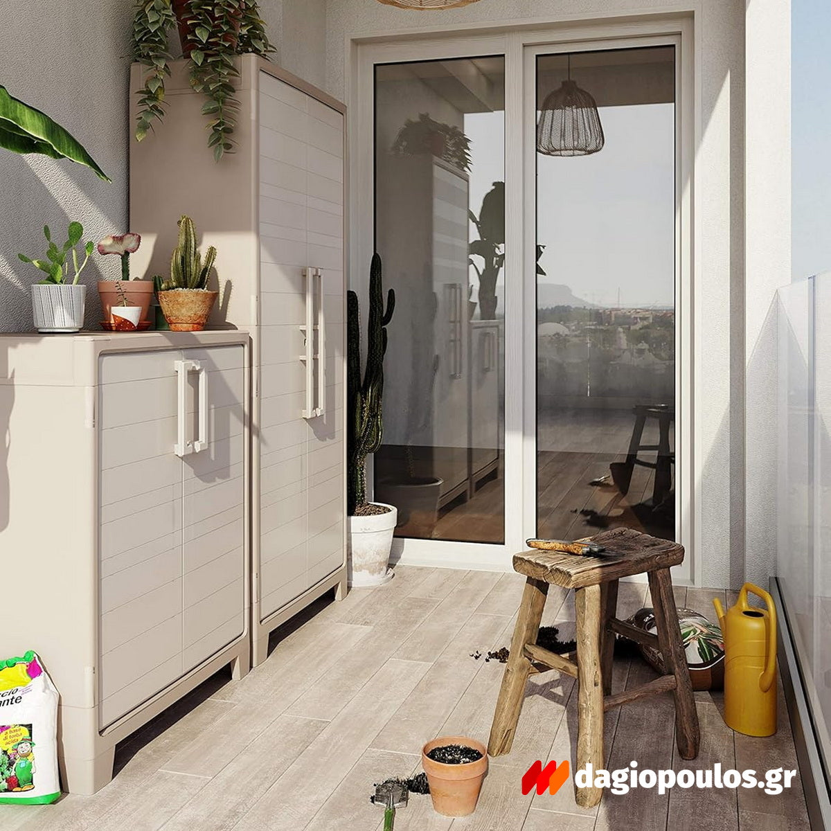 Keter Gulliver Base Ντουλάπα Δίφυλλη Χαμηλή Με 2 Ράφια Μπεζ