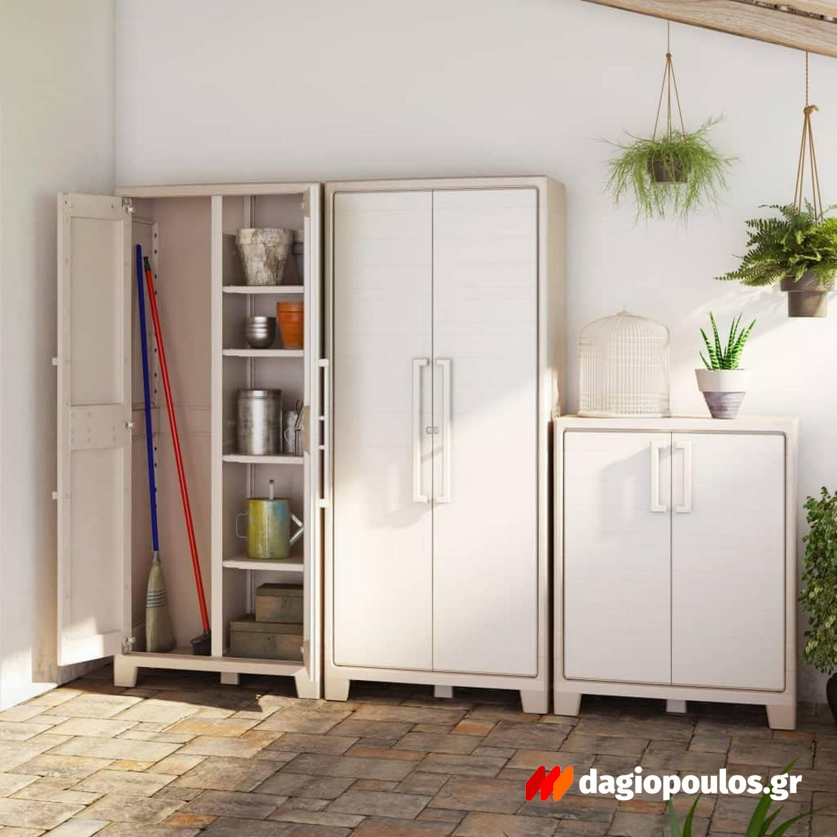 Keter Gulliver Tall Multispace Ντουλάπα Δίφυλλη Ψηλή Με 4 Ράφια & Χώρισμα Μπεζ