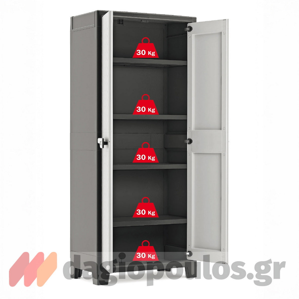 Keter Titan Multispace Ντουλάπα Δίφυλλη Ψηλή Με 4 Ράφια & Χώρισμα Γκρι / Μαύρη